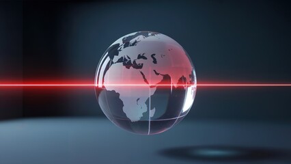 Glass world globe with red laser beam effect