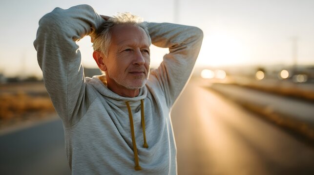 Senior Man Contemplating at Sunset - Powered by Adobe