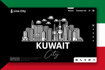 Fototapeta premium Kuwait City, Kuwait architecture line skyline illustration with shadows. Linear vector cityscape with famous landmarks, city sights, design icons.