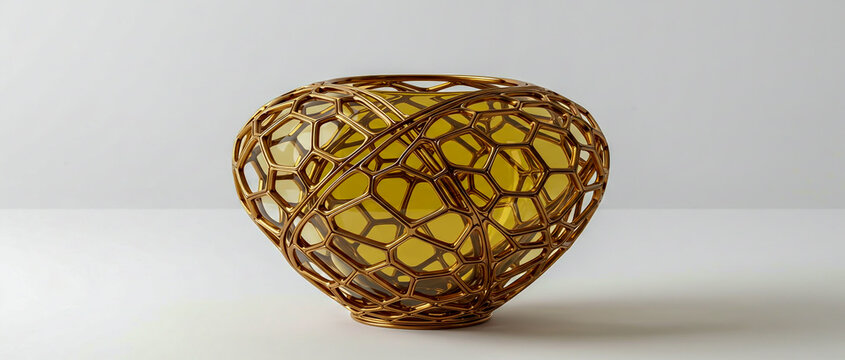 wicker basket with gold ornaments