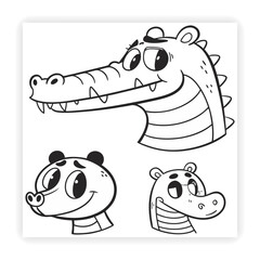 Cute Animal Faces Hand Sketched Doodle Vector