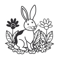 Minimalist Floral Rabbit Cartoon Vector