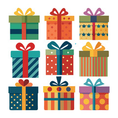 Vector set of different gift boxes. Flat design.

