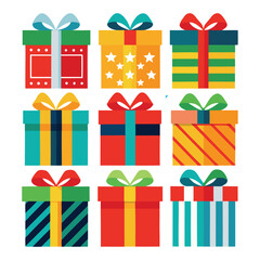  Vector set of different gift boxes. Flat design.
