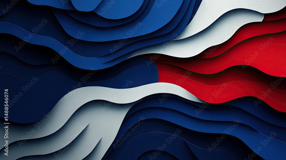 Poster abstract design with layered colors and wavy forms.