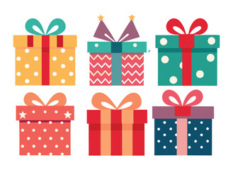  Vector set of different gift boxes. Flat design.
