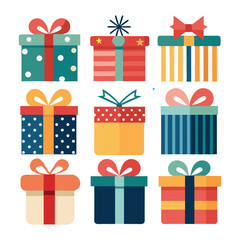  Vector set of different gift boxes. Flat design.
