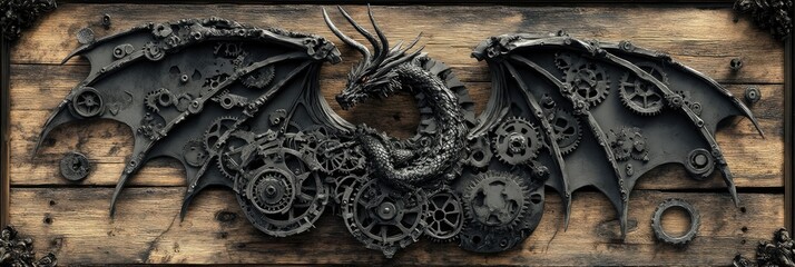 Steampunk Dragon Wood Art.