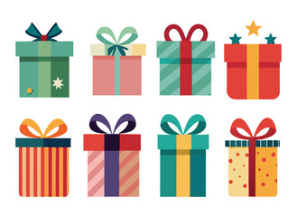  Vector set of different gift boxes. Flat design.
