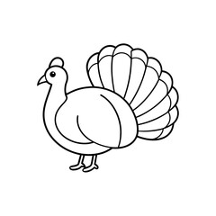 Turkey with feathers line art illustration.