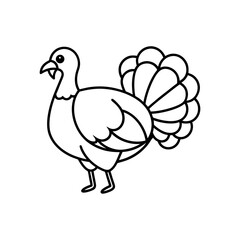 Turkey with feathers line art illustration.