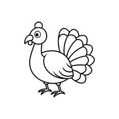 Turkey with feathers line art illustration.