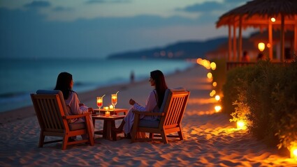 romantic dinner on the beach at sunset
