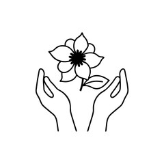 Two hand holding a flower line art illustration