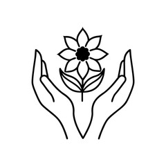 Two hand holding a flower line art illustration