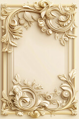 A 3D scrollwork ornamental frame with elegant carvings surrounding a blank card. Ideal for royal invitations, premium greeting cards, and luxury stationery designs.


