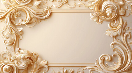 A 3D scrollwork ornamental frame with elegant carvings surrounding a blank card. Ideal for royal invitations, premium greeting cards, and luxury stationery designs.

