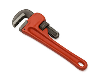 Isolated red pipe wrench on a transparent background, perfect for design projects related to plumbing, construction, or diy