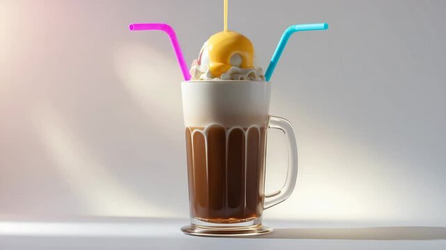 Isolated root beer float on a white surface