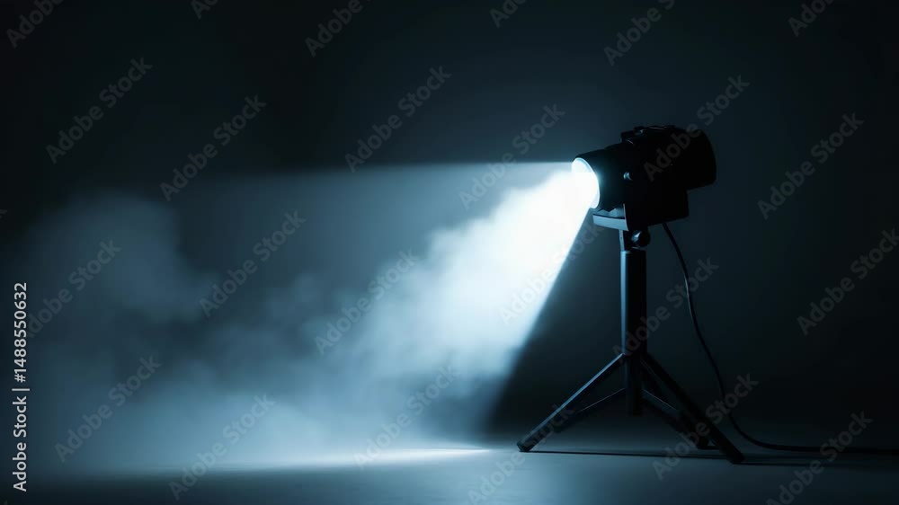 Poster projector light casting on a smoky textured background. beam shining for multimedia production in a 