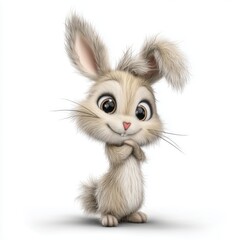 Fluffy cartoon bunny with big eyes and sweet smile on white background
