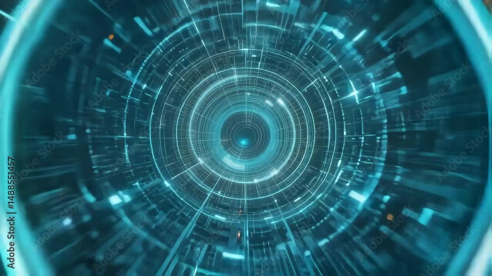 Poster abstract futuristic technology tunnel digital data stream visualization