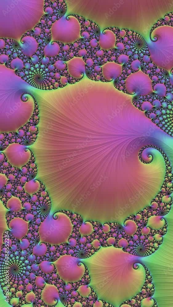 Poster fractal artwork displays a blend of colorful swirling with complex detailing, zoom in