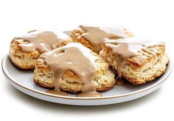 Biscuits with Gravy on a White Plate