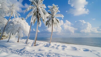 Snowy Palm Trees on a Tropical Beach