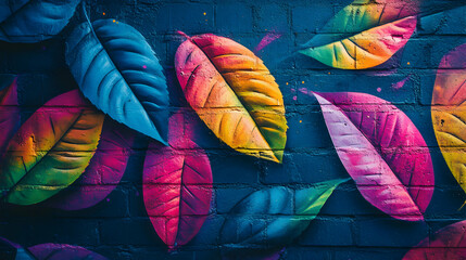 Colorful Leaves on Dark Wall Background for Creative Design Concepts