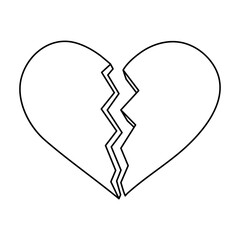 Broken Heart Outline with Zigzag Crack Vector Illustration. The heart is symmetrically split down the middle with a jagged, lightning bolt style crack.