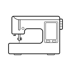 Modern Embroidery Sewing Machine Outline Vector Illustration. Black and white vector illustration of a modern embroidery sewing machine in a minimalist line art style.