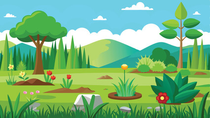 summer landscape with grass and mountains