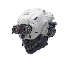 Futuristic Robotic Helmet with Binocular Vision System - Sci-Fi Technology Concept