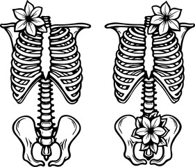 Floral Ribcage Anatomy Art - Skeleton and Flower Fusion Design
