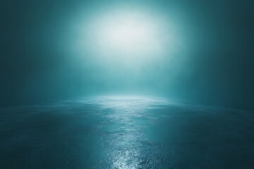 Fototapeta premium Turquoise Water Surface with Shiny Reflections and Glowing Light Source at the Top