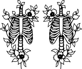 Floral Ribcage Anatomy Art - Skeleton and Flower Fusion Design