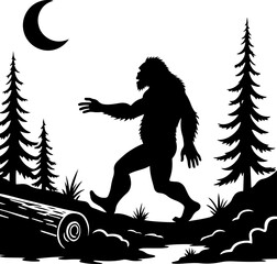 Obraz premium Patriotic Bigfoot in the Wild - Forest Silhouette Design