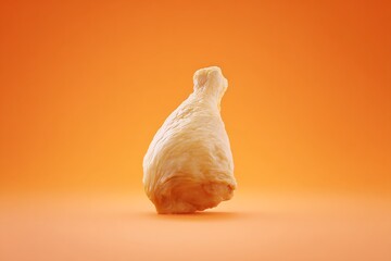 Single raw chicken drumstick orange background