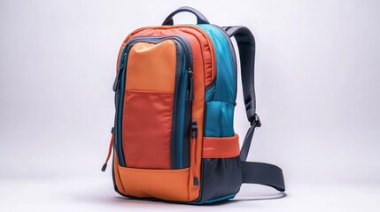 Ergonomic school backpack, breathable back panel, white background