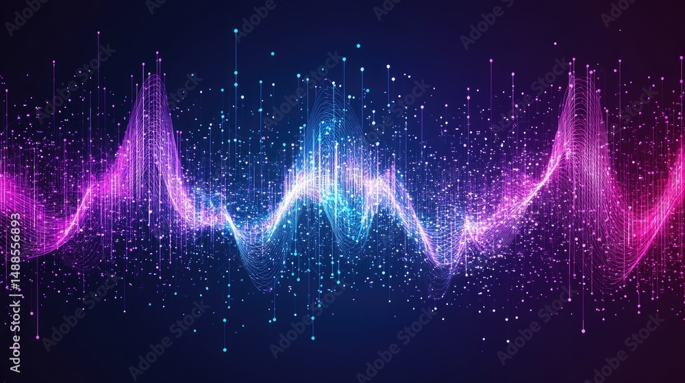 Poster abstract graphic representation of data waves in vibrant colors.