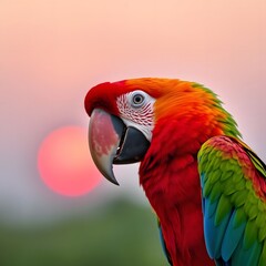 Fototapeta premium Vibrant red and green macaws, colorful tropical birds with bright feathers and intelligent eyes