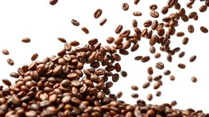 Obraz premium Aromatic Roasted Coffee Beans Cascading Downward in a Dynamic Motion