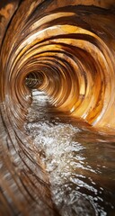 Water flowing through pipe tunnel.
