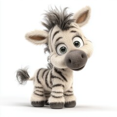 Cute zebra foal cartoon with fluffy fur and wide eyes looking curious

