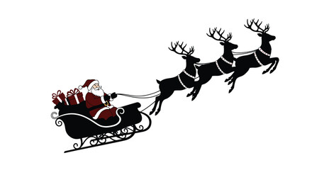 A festive illustration depicting Santa Claus on his sleigh with reindeer, delivering gifts. Perfect for capturing the joyful and magical spirit of Christmas celebrations and holiday traditions.

