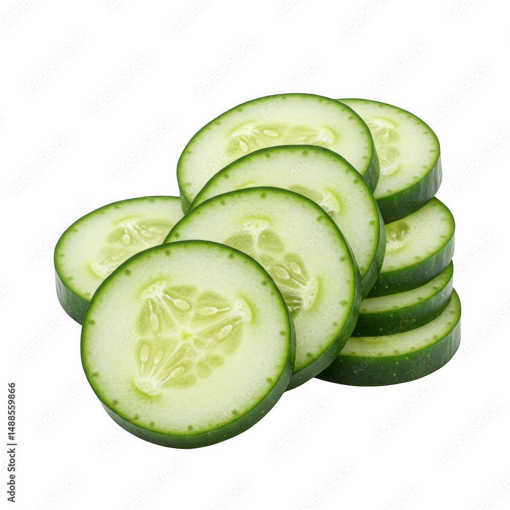 Poster stack of fresh cucumber slices isolated on transparent background