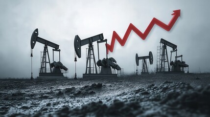 chart with a downward arrow illustrates the ongoing decline in oil prices.