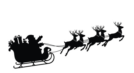 A festive illustration depicting Santa Claus on his sleigh with reindeer, delivering gifts. Perfect for capturing the joyful and magical spirit of Christmas celebrations and holiday traditions.

