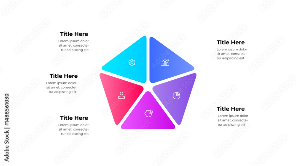 Poster colorful five side diagram with icons for infographic and data visualization
